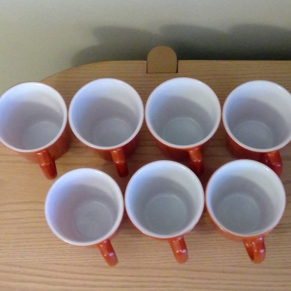 Set of 7 Vintage Corning Burnt Orange Milk Glass Tea Coffee Hot Chocolate Mugs - Picture 3 of 9